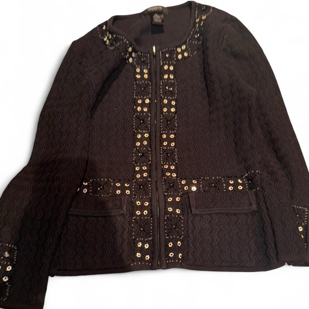 Arden B Black Silk Blazer with Beads and Embellishments